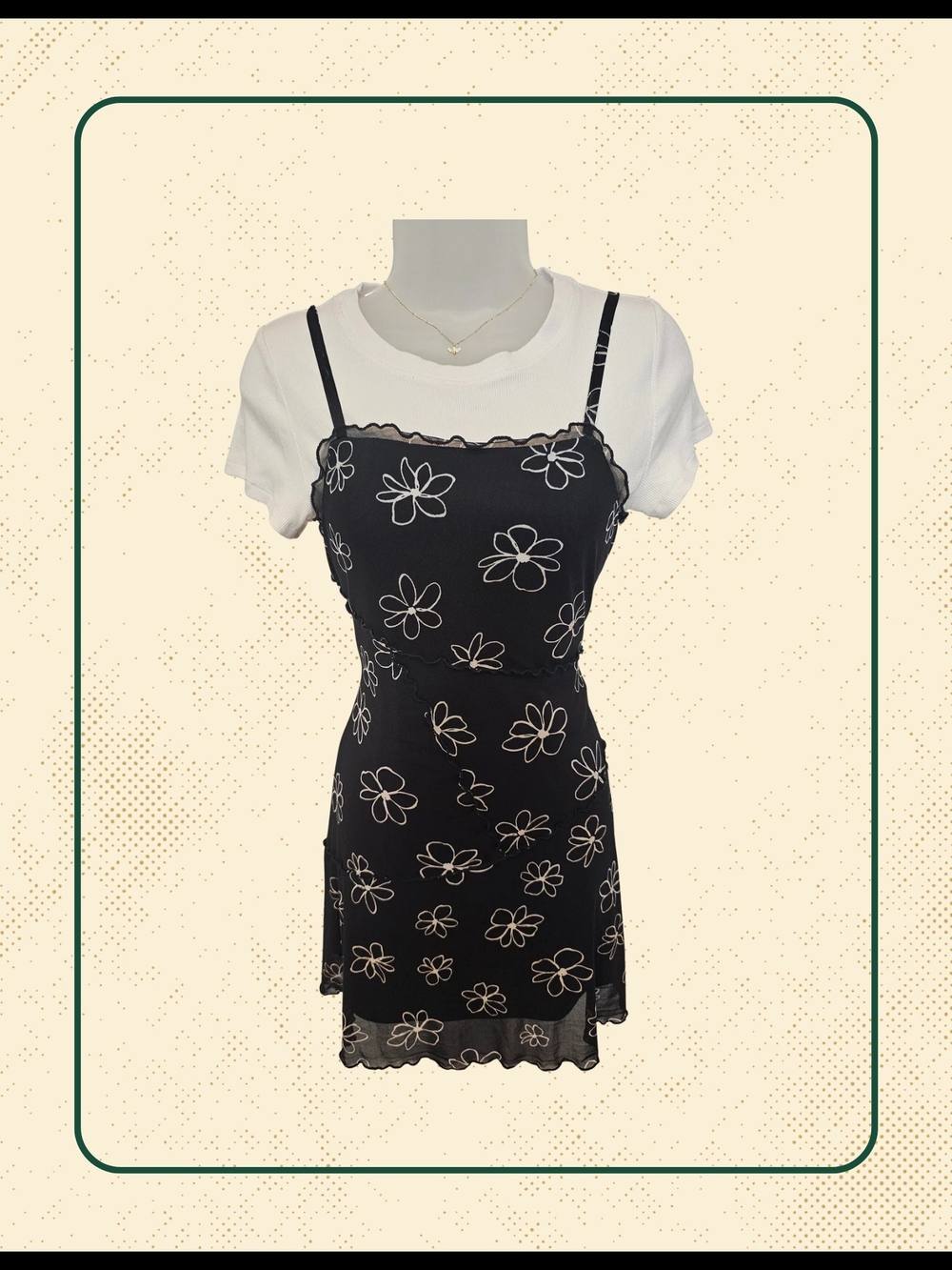 wild fable Black Floral Mini Slip Dress with White Daisy Outline